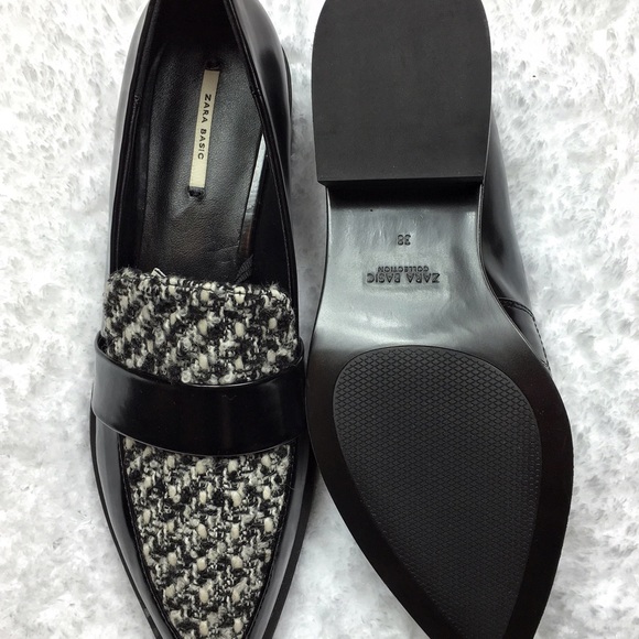 ZARA Basic Tweed Black Patent Loafers - Picture 3 of 3