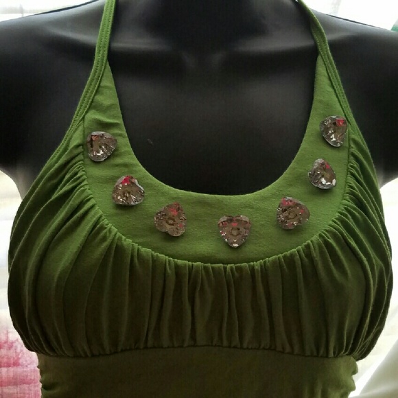 **SOLD NOT FOR SALE**BEBE HEART RHINESTONES HALTER - Picture 2 of 4