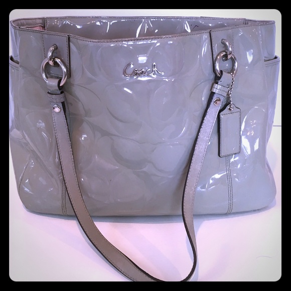 Coach Signature Patent Leather Gray Tote