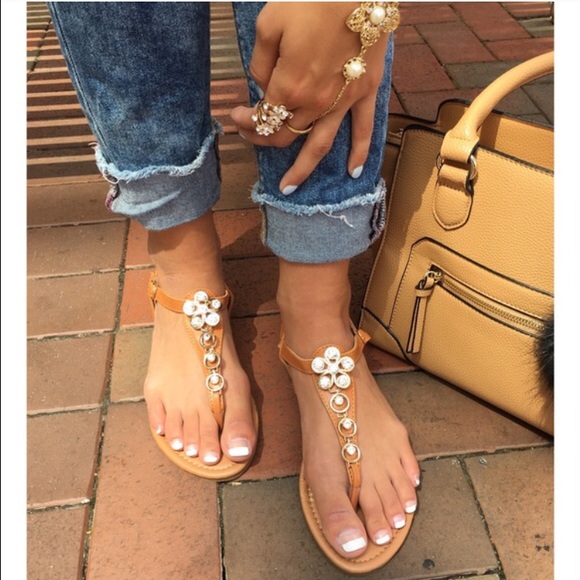 Camel Daisy Gem Sandals - Picture 2 of 3