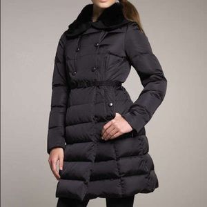 Moncler Fur-Collar Belted Puffer Coat