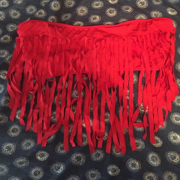 Red fringe bikini top