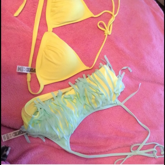 NWOT yellow push-up VS PINK swim top