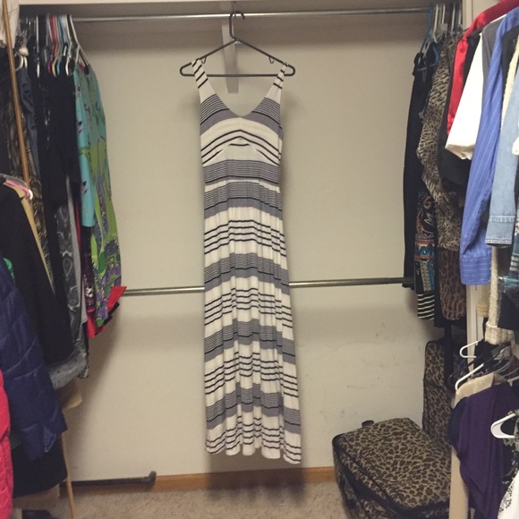 Blue and white cotton maxi dress