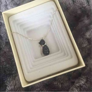 Gemstone black cat necklace