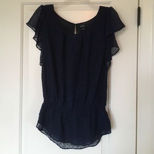 Navy Blue Blouse with Subtle Polka Dots
