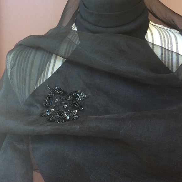 Flower Embroidery Black Silky Wrap - Picture 1 of 4