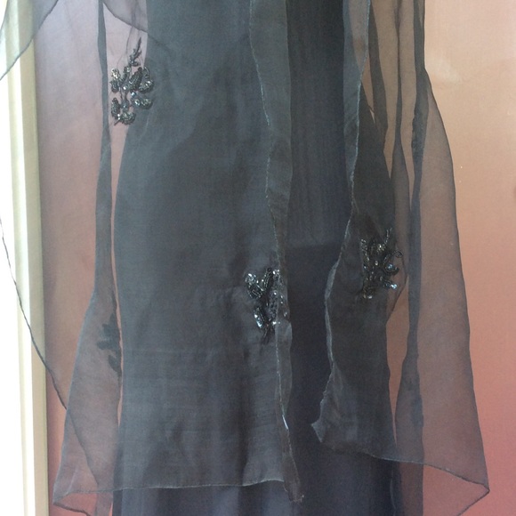 Flower Embroidery Black Silky Wrap - Picture 2 of 4