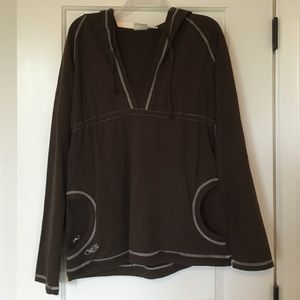 Brown V Neck Hooded Sweatshirt