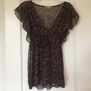 Brown flowered Sheer Blouse