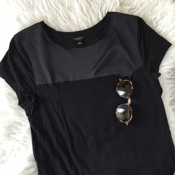 Ann Taylor Tops - Mixed media satin and jersey pocket tee
