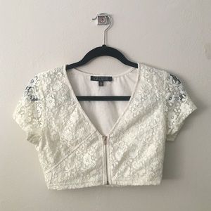 creme lace zipper crop top