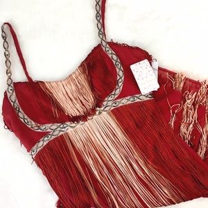 NWT Free People Red Combo Fringe Dress
