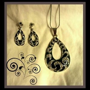 Black & Silver crystal Necklace &Earings
