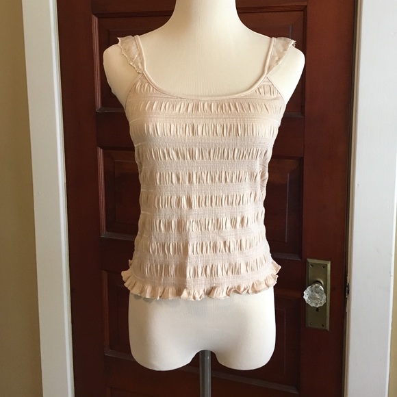 Moda International ruffled tank with lace shoulder