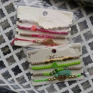 Green stretchy boho bracelet set