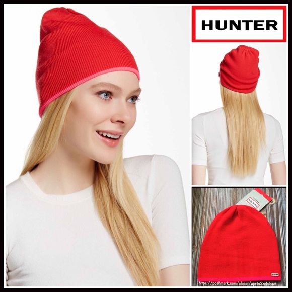 HUNTER ORIGINAL LUXE NEON TRIM WOOL BEANIE HAT - Picture 3 of 8