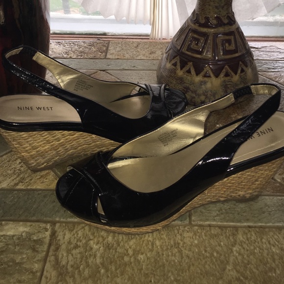 Nine West Patent Leather Platform Cork Wedge - Picture 2 of 4