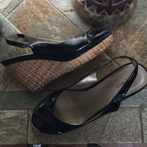 Nine West Patent Leather Platform Cork Wedge