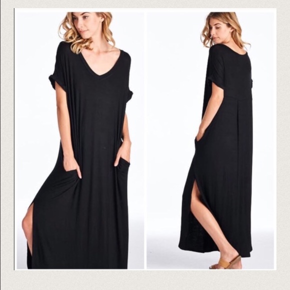 Black slouchy maxi dress Shirt Dress - Picture 3 of 4