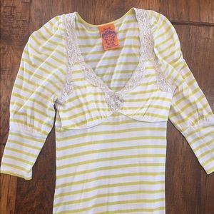 Free people lace and stripe blouse size XS