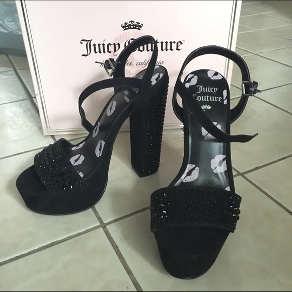 Juicy Couture Black Rhinestone Platform High Heels - Picture 2 of 4