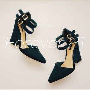 Teal Suede Heel-Wedge