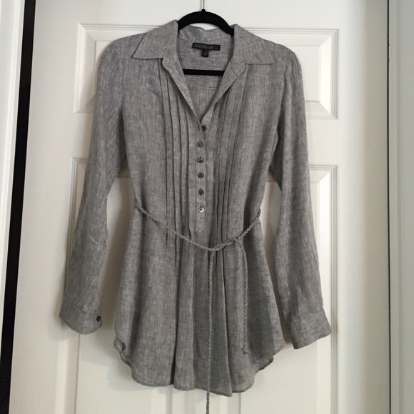 Lafayette 148 grey linen long sleeve tunic