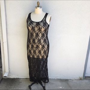 Plus Size Black Lace Bodycon Sheer Maxi Dress