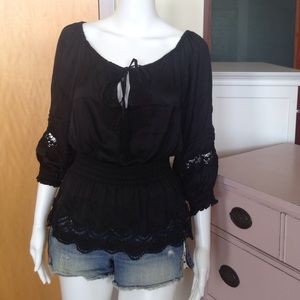 Bebe silk and crochet black top!