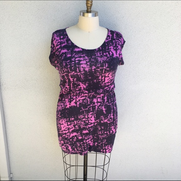 Pink & Black Abstract Print Knit Sheath Dress Sz L