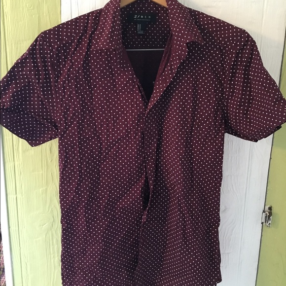 Forever 21 Mens Short Sleeve Polka Dot Button Down