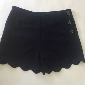 High Waisted Scalloped (Crepe Fabric) Navy Shorts