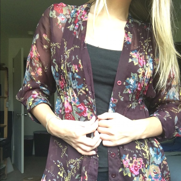 Purple floral sheer blouse/kimono