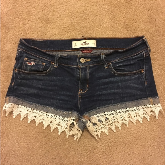 Hollister jean shorts with lace fringe