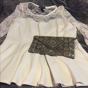 **White Lace Peplum Top