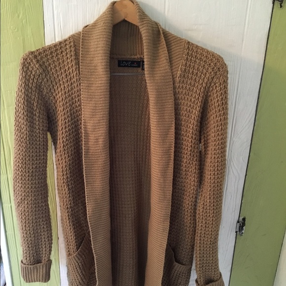 Light Brown Chunky Open Front Cardigan