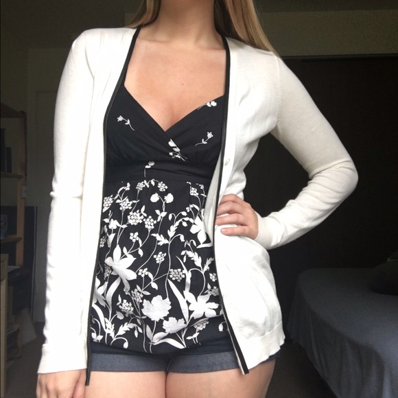 Ann Taylor Leather Trim Cardigan