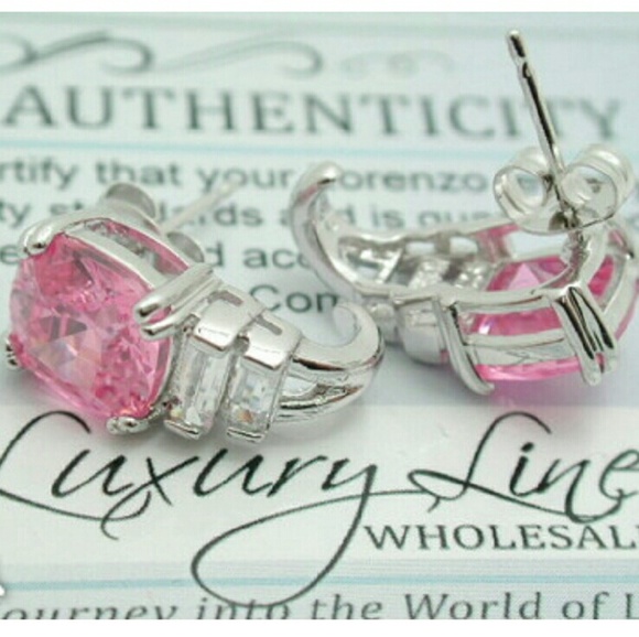 Pink Topaz Sterling Silver White Gold Earrings