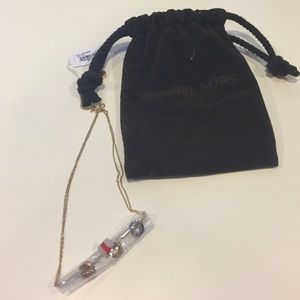 Michael Kors pave 3 ring double chain necklace