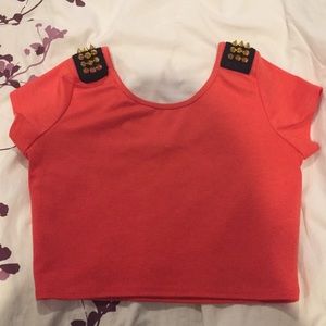 Spiked shoulder crop top