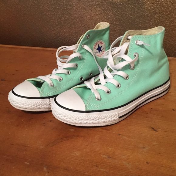 Mint green high top converse
