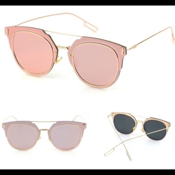 Flat Top Pink Mirrored Sunglasses - Picture 2 of 3