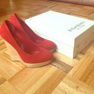 Yves Saint Laurent Maryna 105 Pump Wedges Red