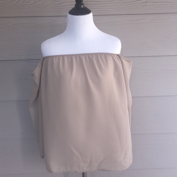 Taupe color off the shoulder top. - Picture 2 of 3