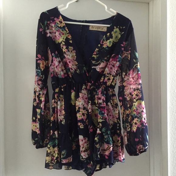 Floral/navy blue romper