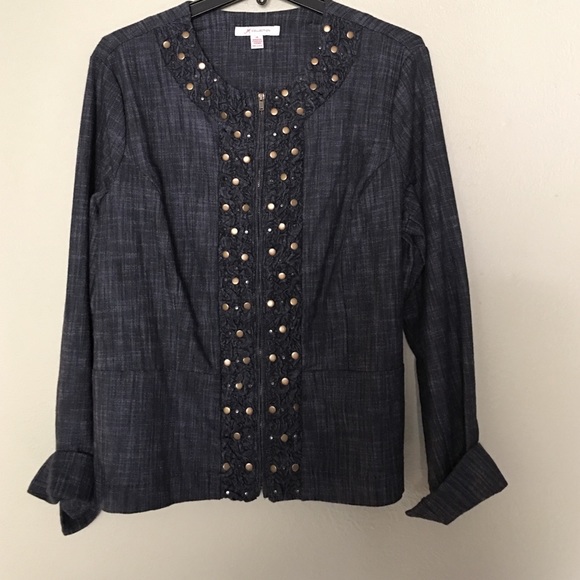 Dark wash jean jacket with gold rivets size 14