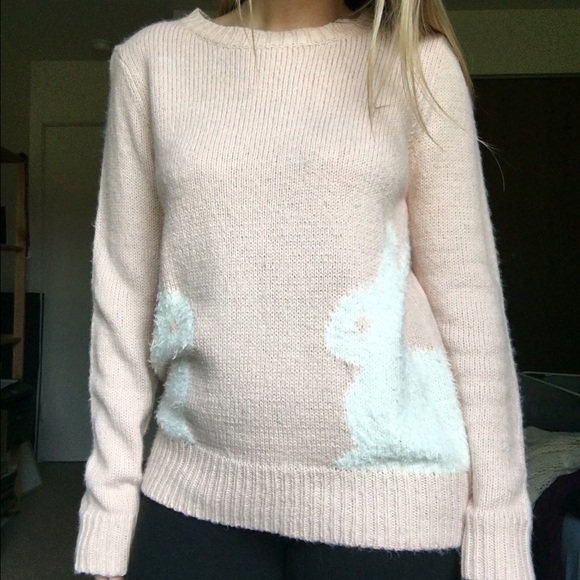 Adorable blush pink Lauren Conrad bunny sweater