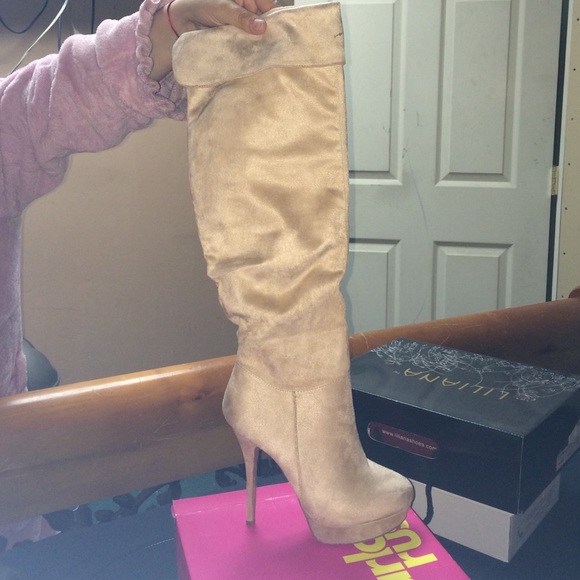Charlotte Russe Shoes - Over the knew tan boots