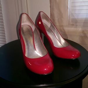 By Jessica, red 3 1/2 inch stiletto pump, size 8B
